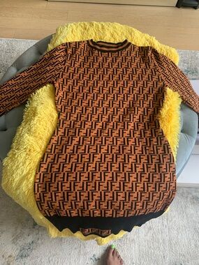 Fendi Orange & Black FF Jacquard Knit Dress